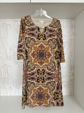 Charter Club Multicolor Medallion Print Long Sleeve Shift Dress